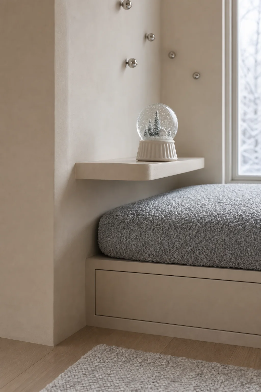 The Seamless Plaster Transition in the finished winter window seat