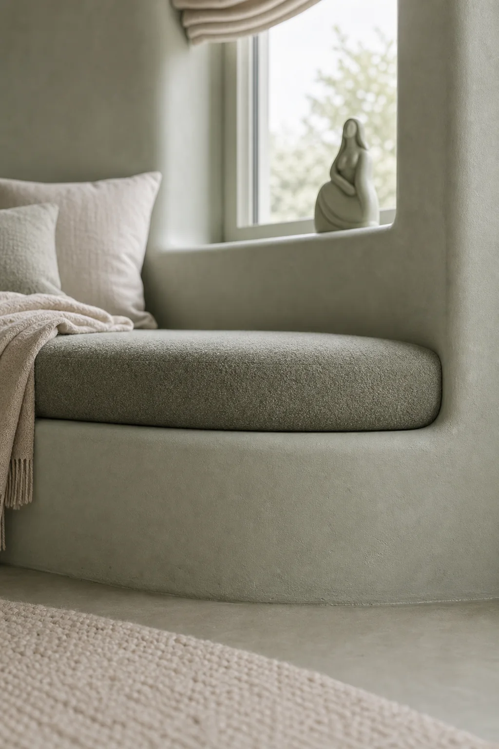 Matching textile to plaster in the finished window bench
