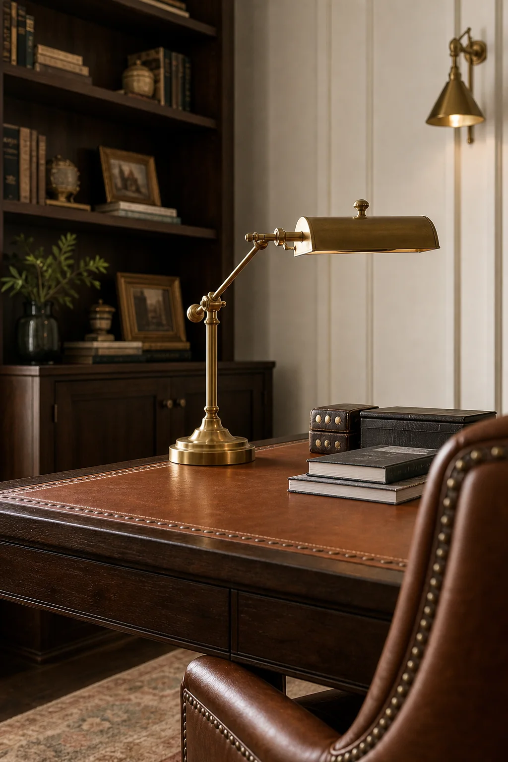 Layering Leather and Wood in the finished study