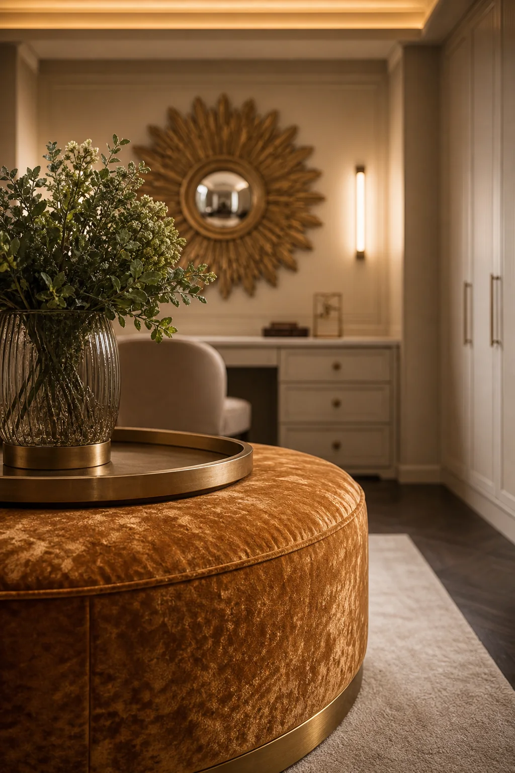 Washing the Space in a Golden Glow in the finished dressing room