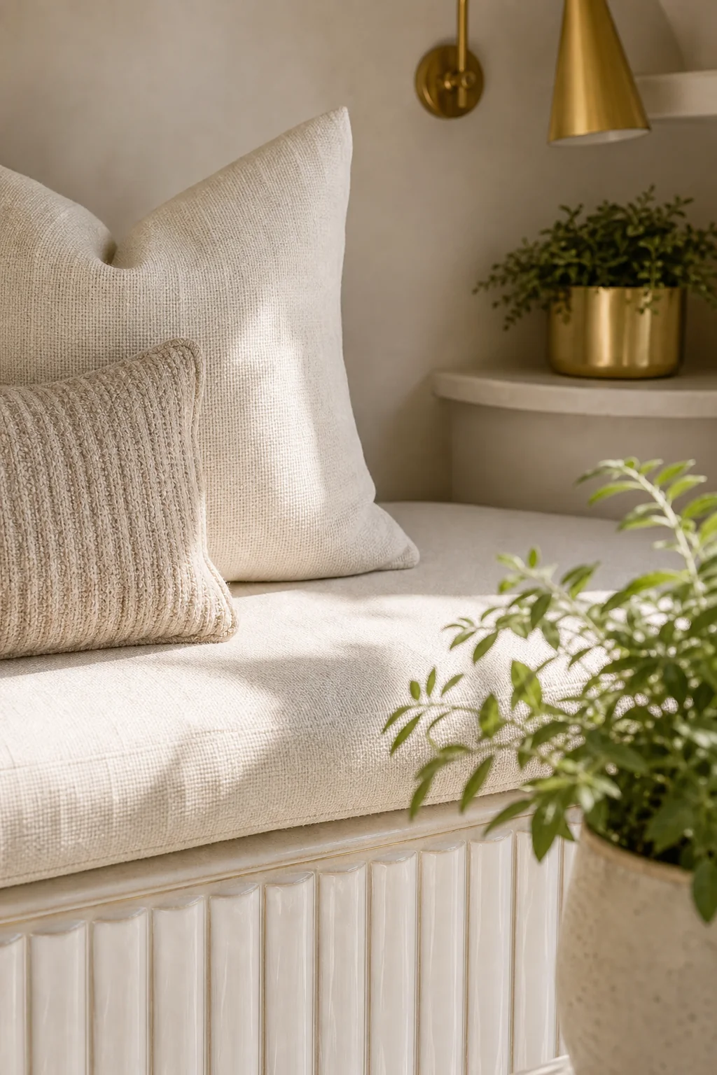 Establishing the Glaze and Gold Palette in the finished sunroom plant nook