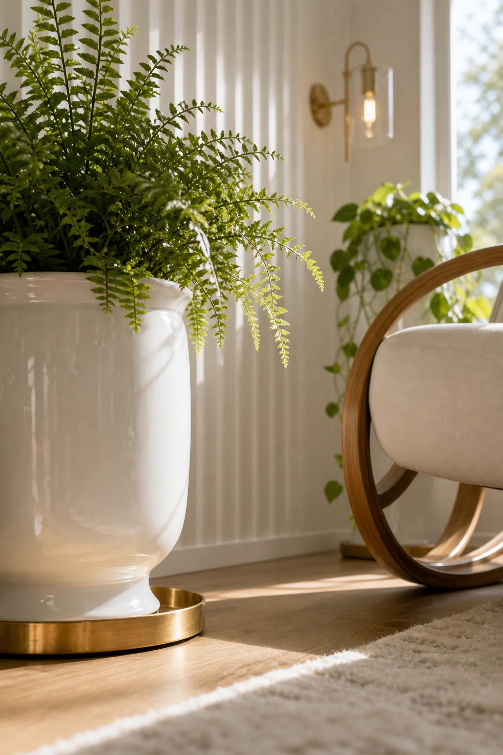 Catching the sunlight with brass in the finished indoor plant corner