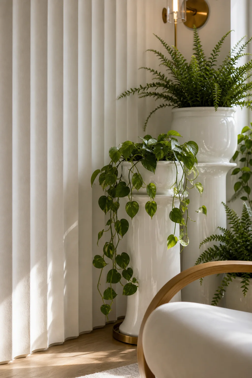 Translating the layered wing relief in the finished indoor plant corner