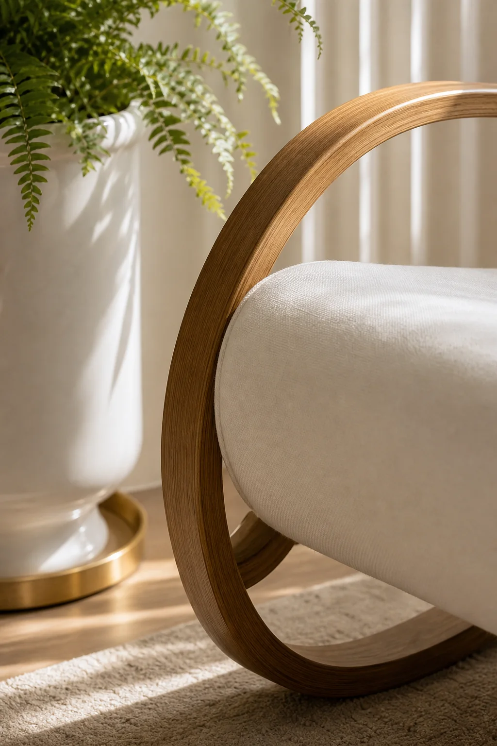 Anchoring the space with sweeping curves in the finished indoor plant corner