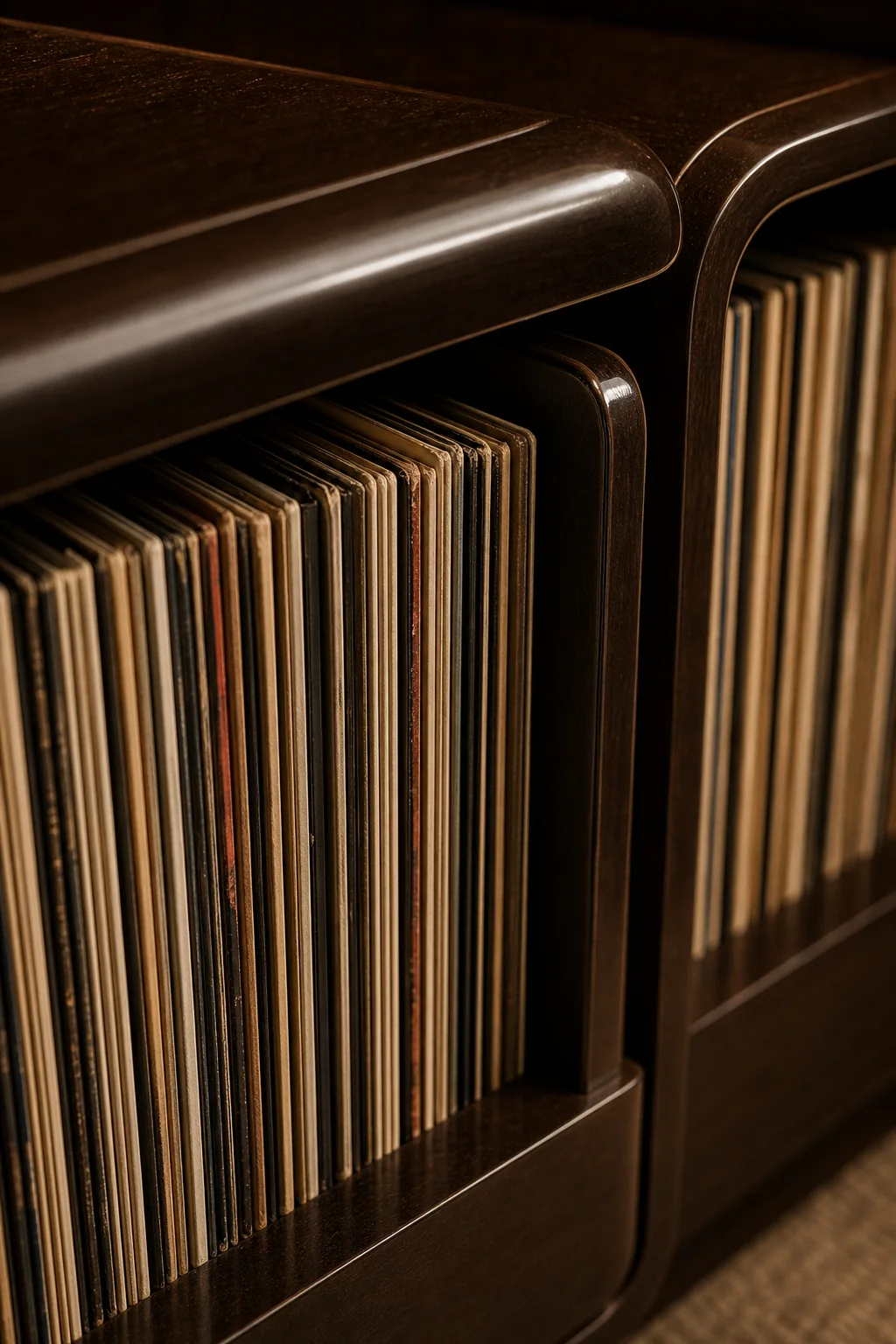 Integrated record storage in the finished listening nook
