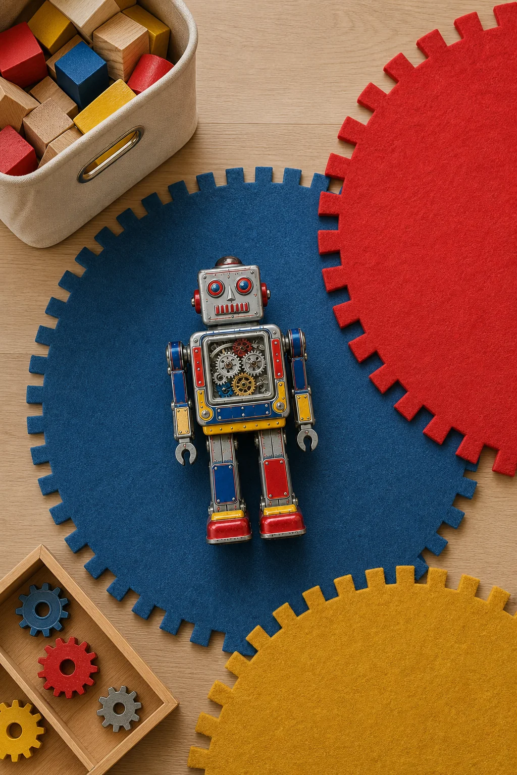 Overlapping the gear motifs in the finished kids playroom