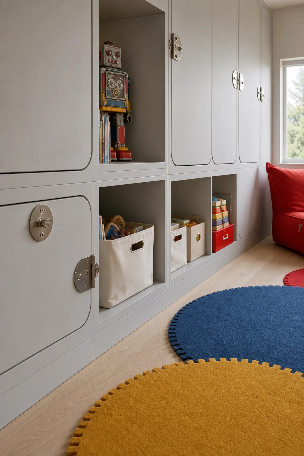 Structuring the space with stamped geometry in the finished kids playroom