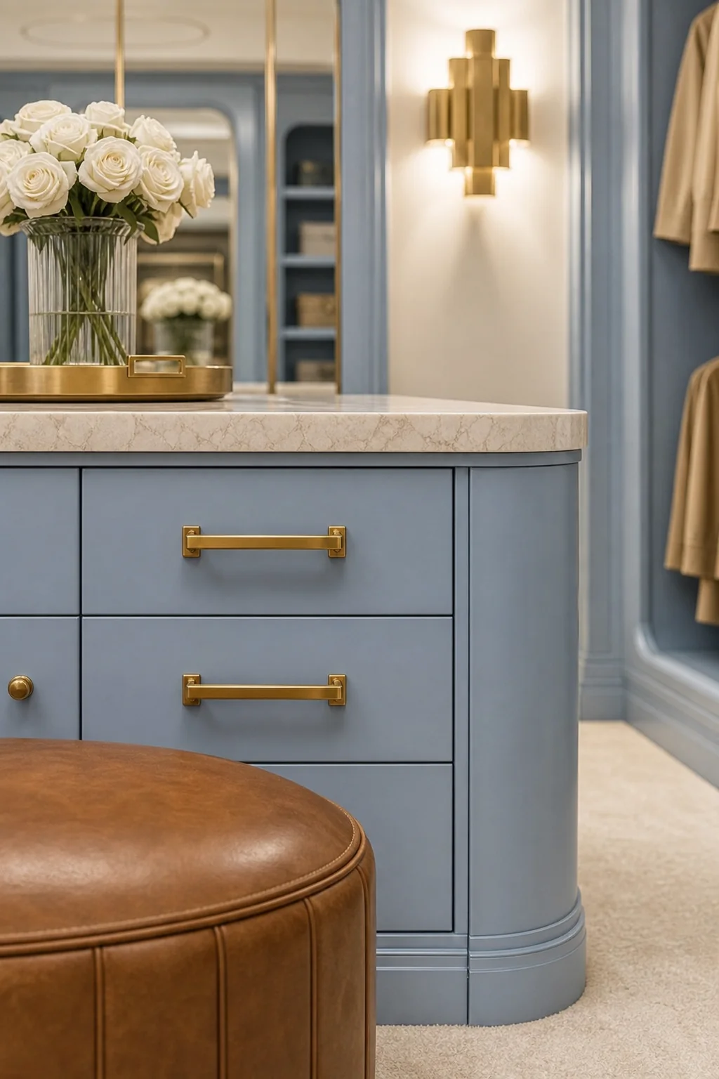 Drenching the Room in Powder Blue in the finished walk-in closet