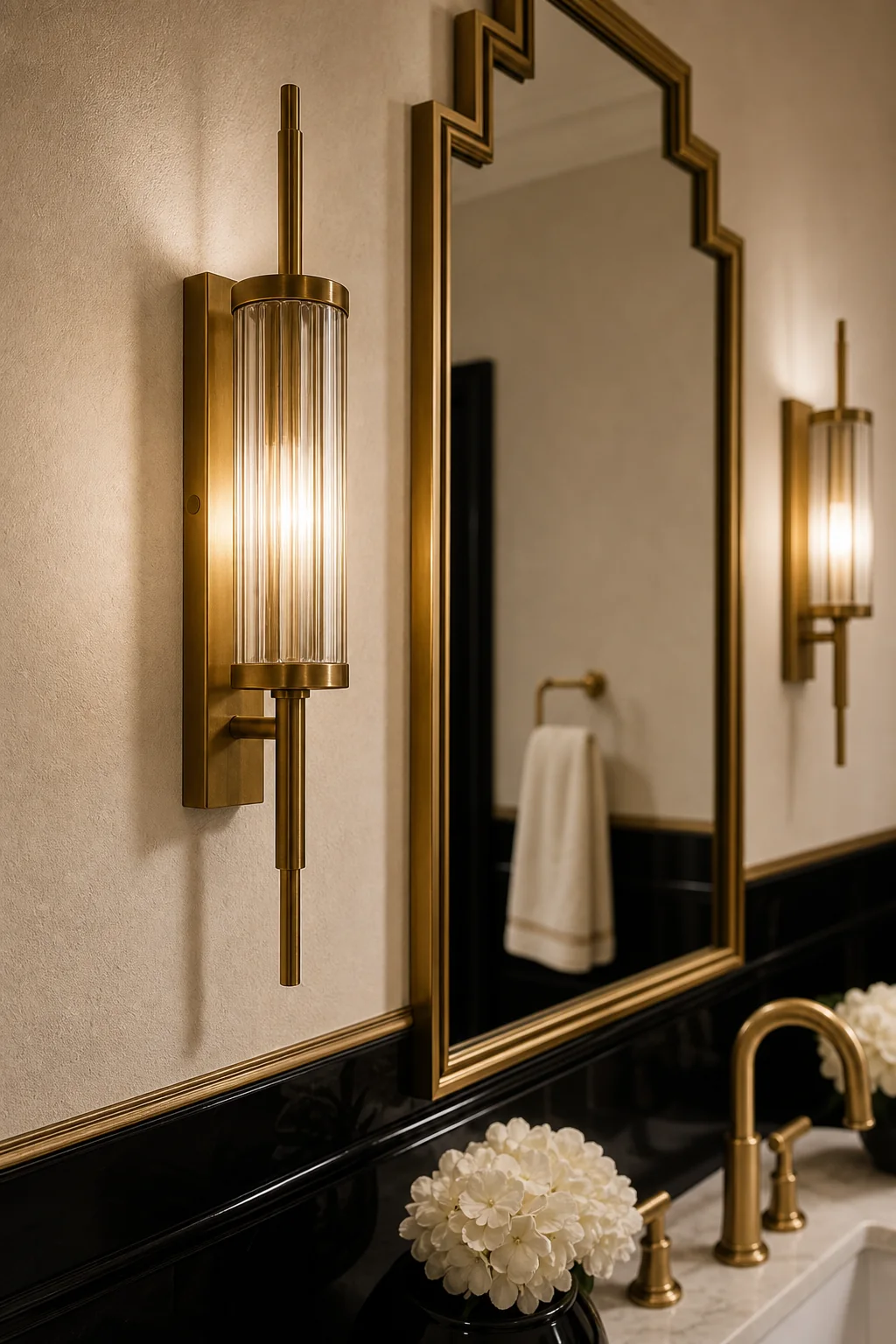Cutting the Dark with Inlay Accents in the finished powder room