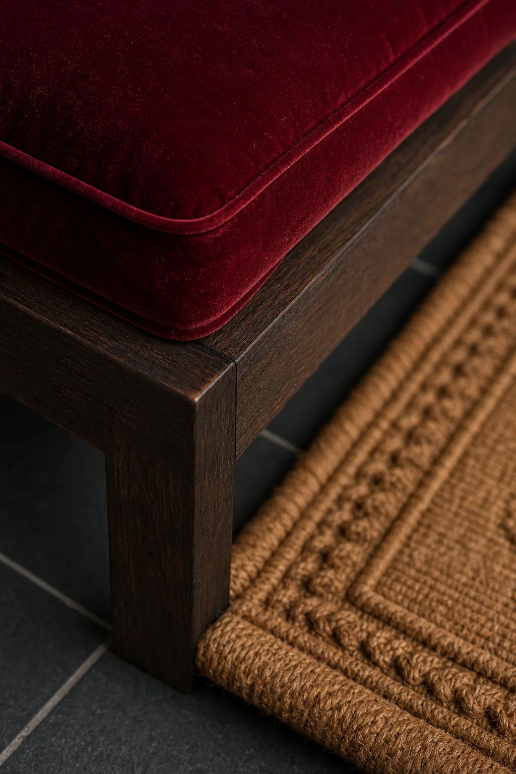 Tactile layers for the entryway bench in the finished covered front porch