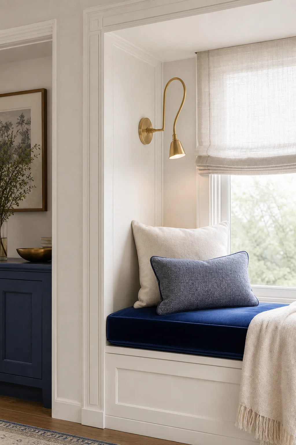 Framing the architectural vignette in the finished window reading nook
