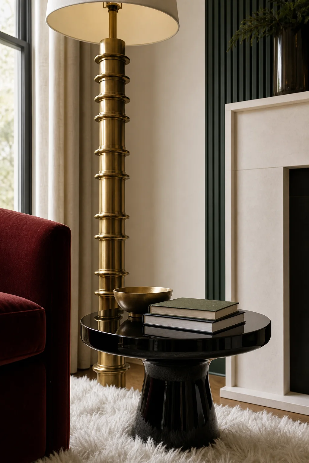 Contrasting gloss and hair in the finished living room