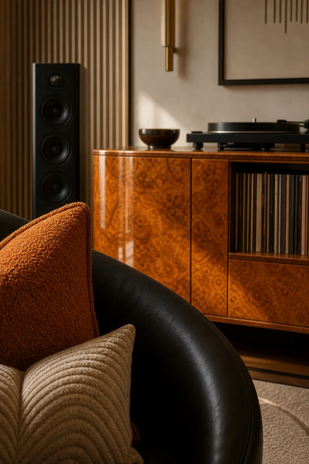 Tuning the amber glow in the finished music room