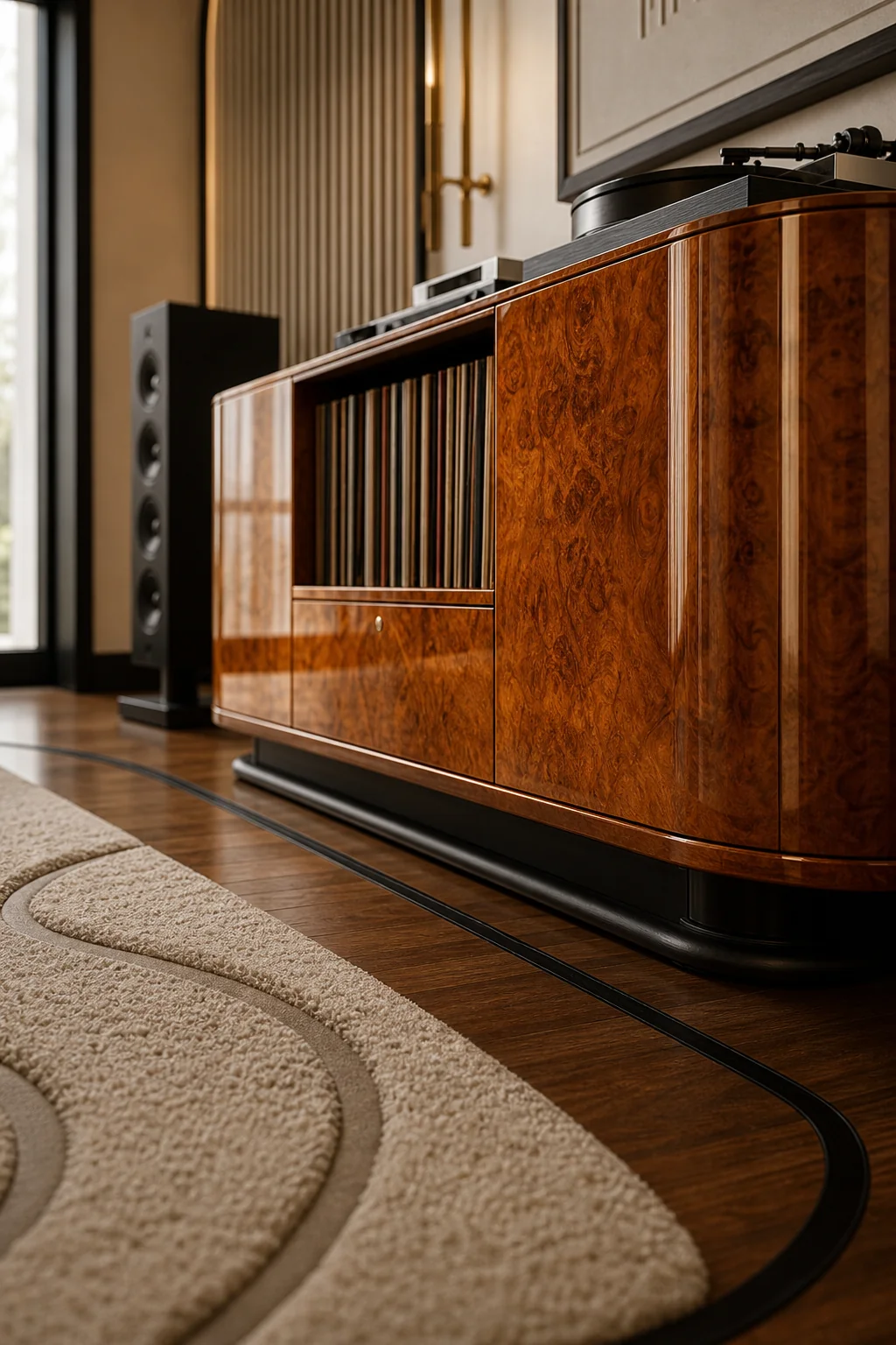 Highlighting the burled wood grain in the finished music room