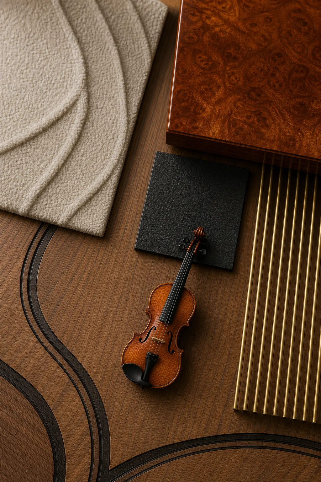 Echoing the sweeping curves in the finished music room