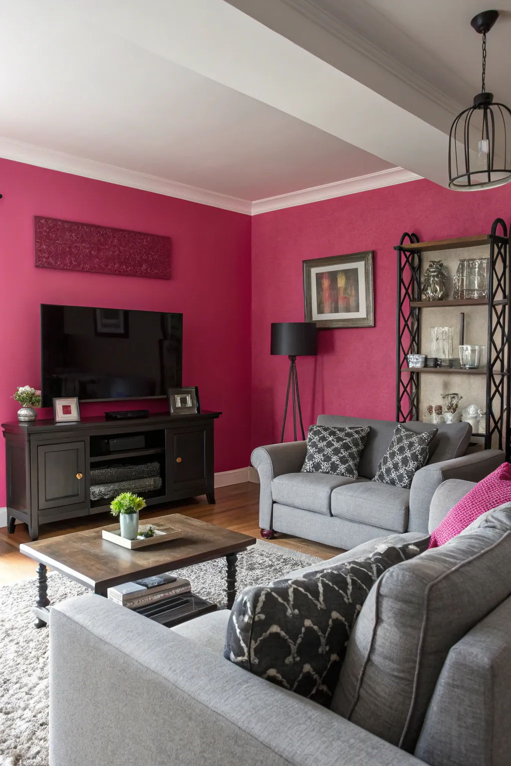 Creative Grey, Pink & Black Living Room Ideas