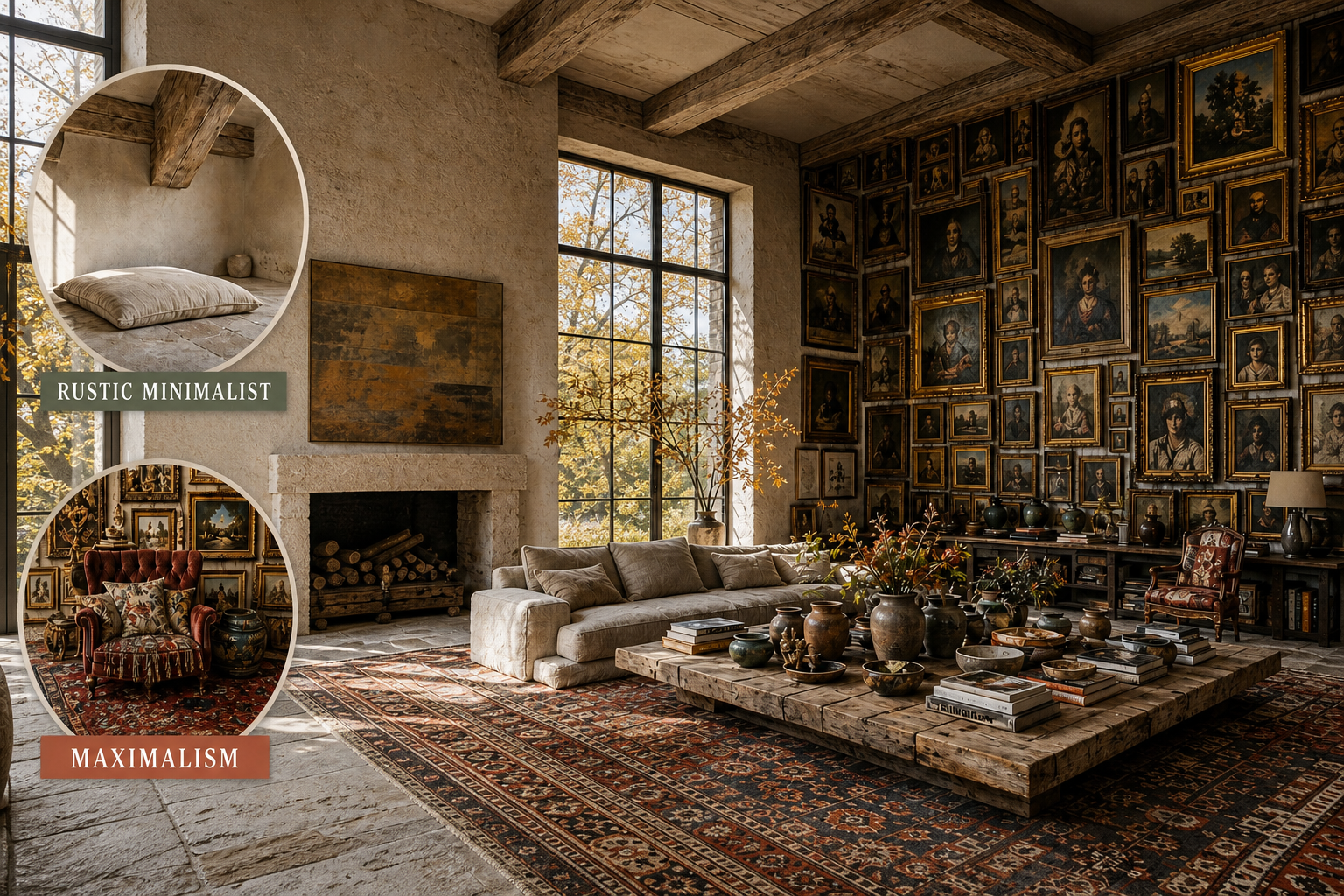 rustic minimalist maximalist living room