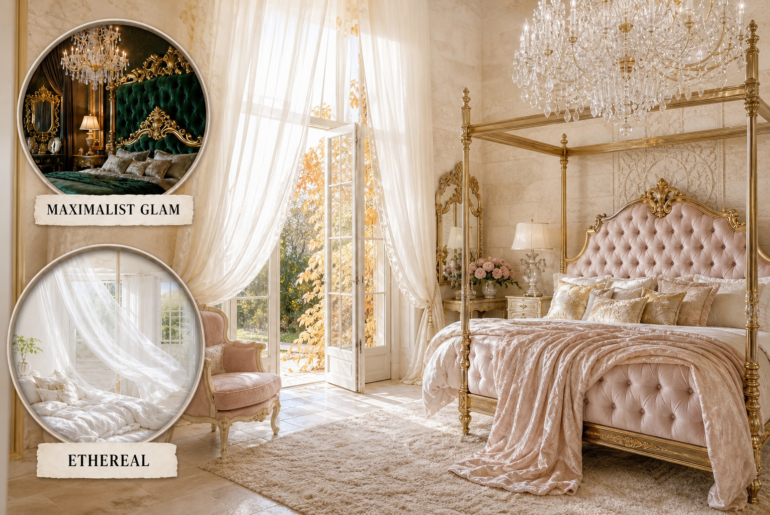 maximalist glam ethereal bedroom