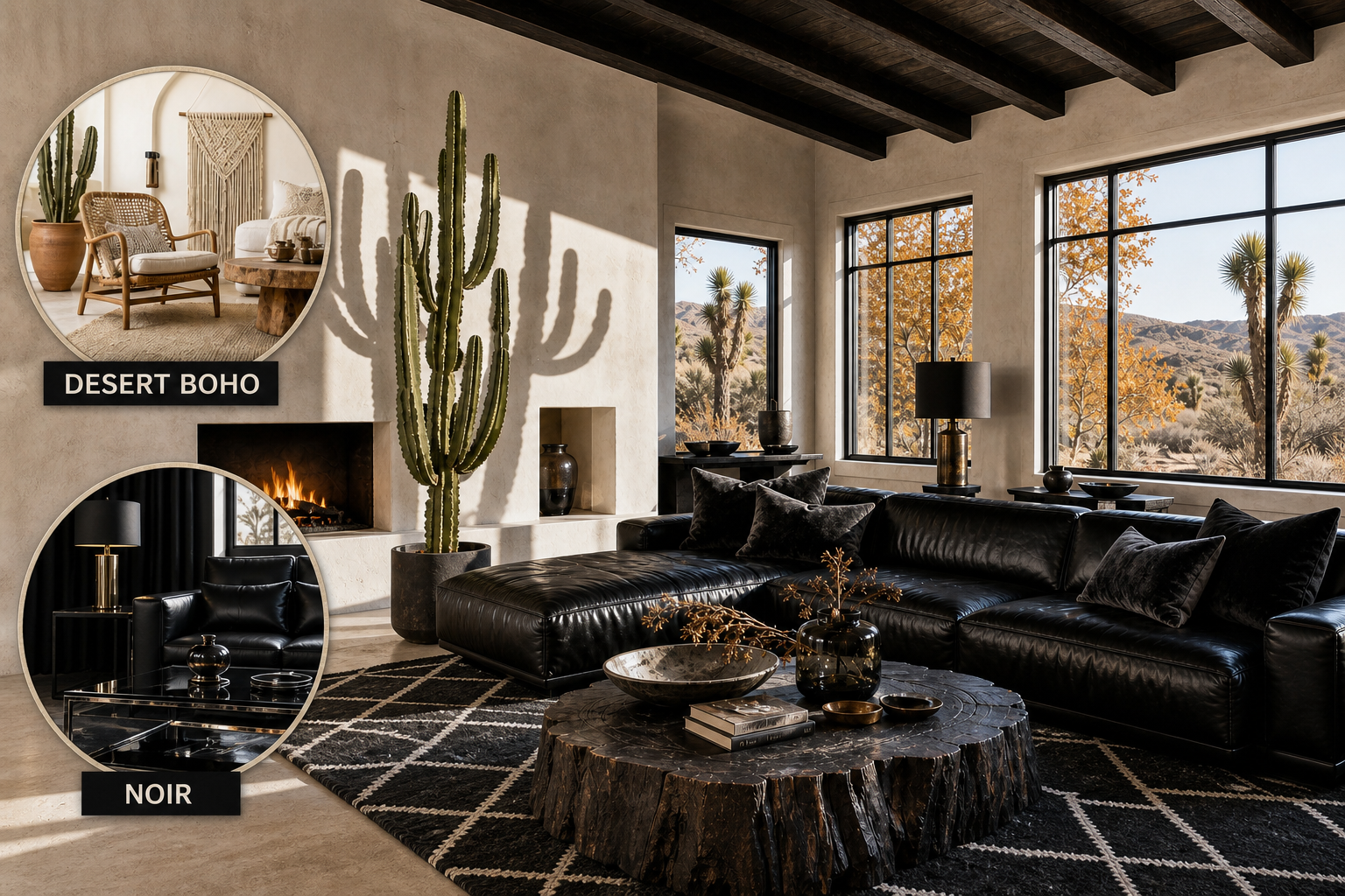 desert boho noir living room