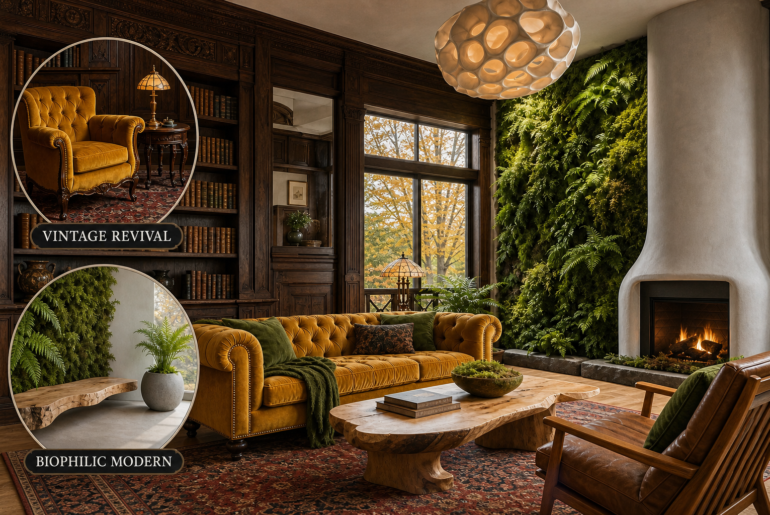vintage revival biophilic living room