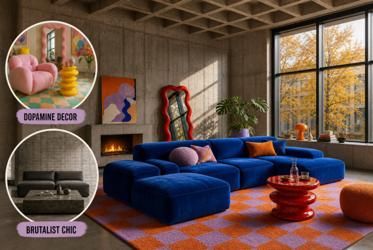 dopamine brutalist chic living room