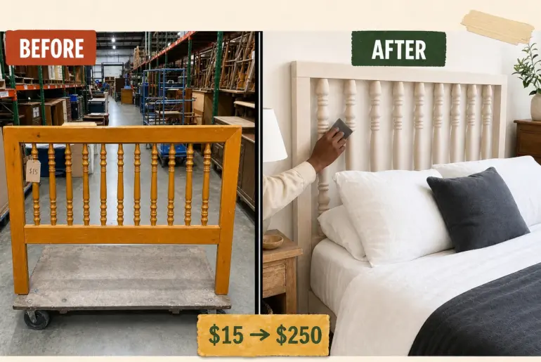 wooden headboard oil makeover