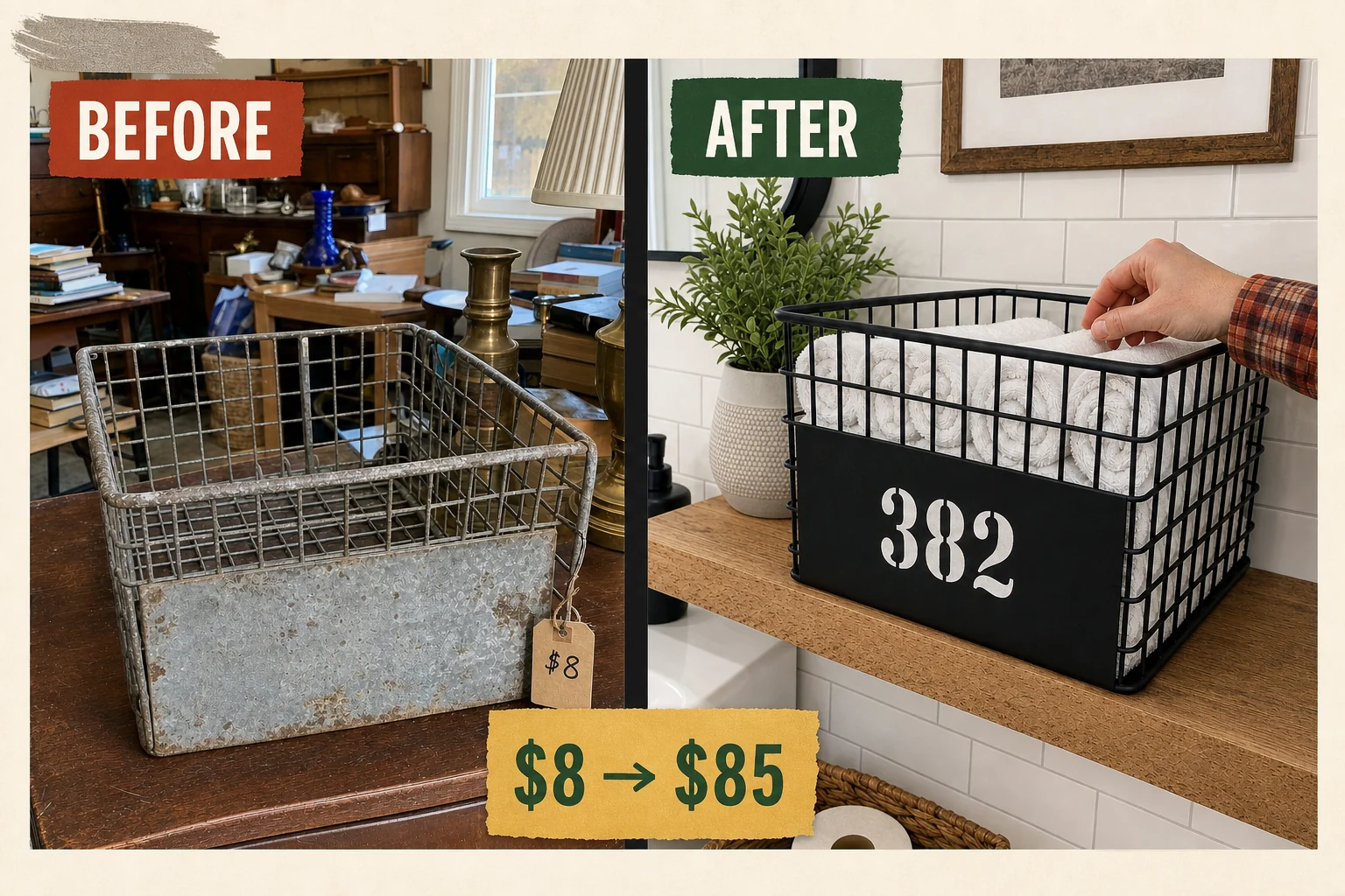wire basket stenciling makeover