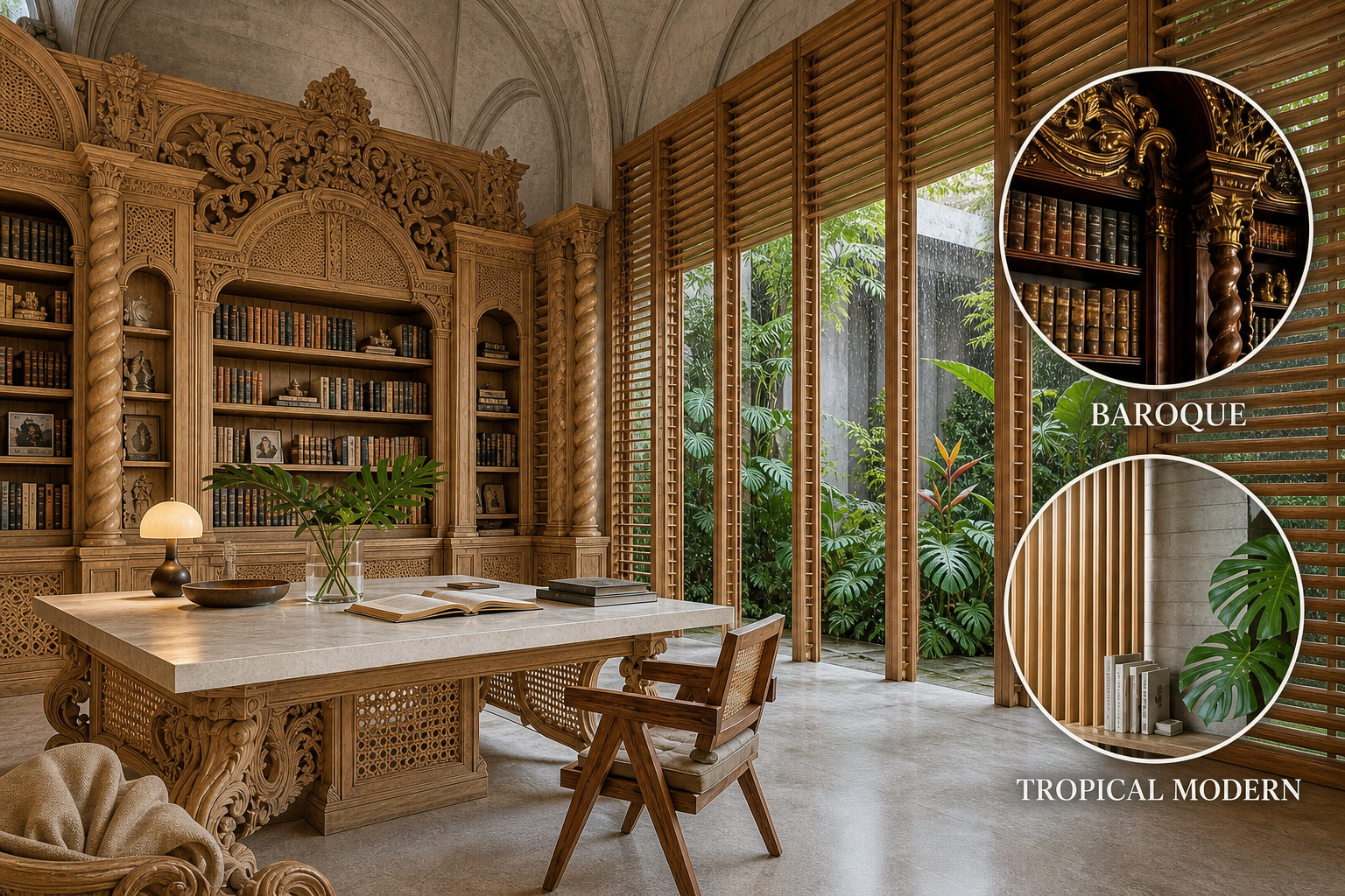 baroque tropical modern library