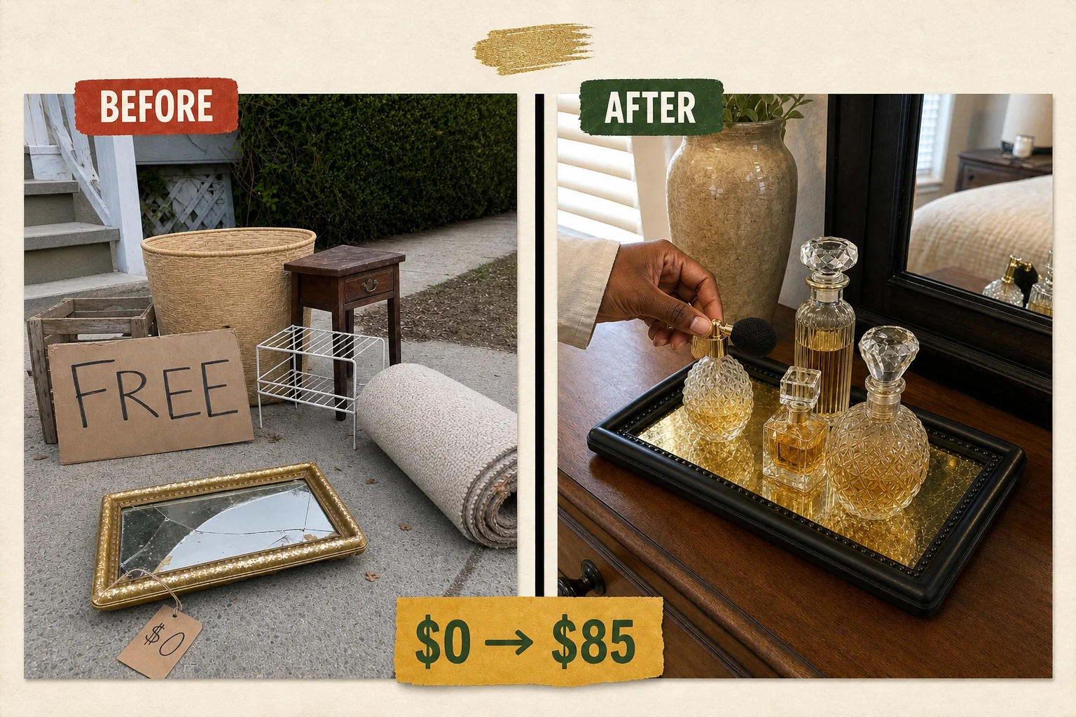 vanity tray gold leaf flip