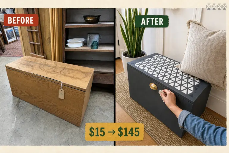 entryway bench stenciling makeover