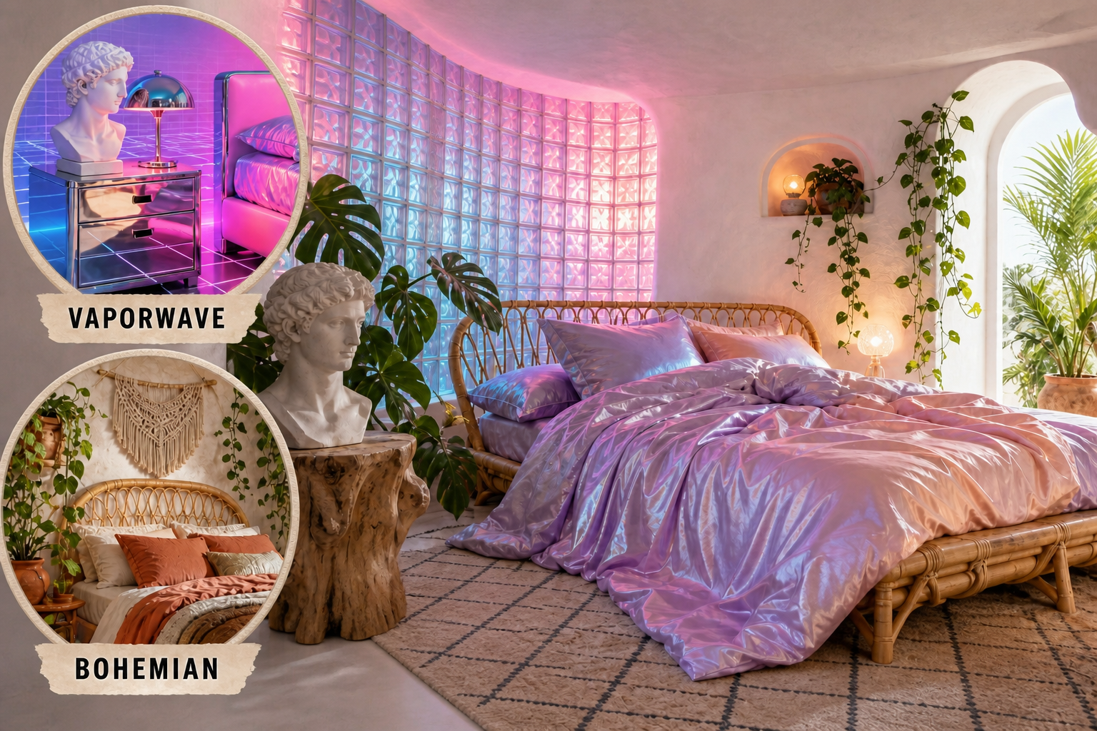 vaporwave bohemian bedroom
