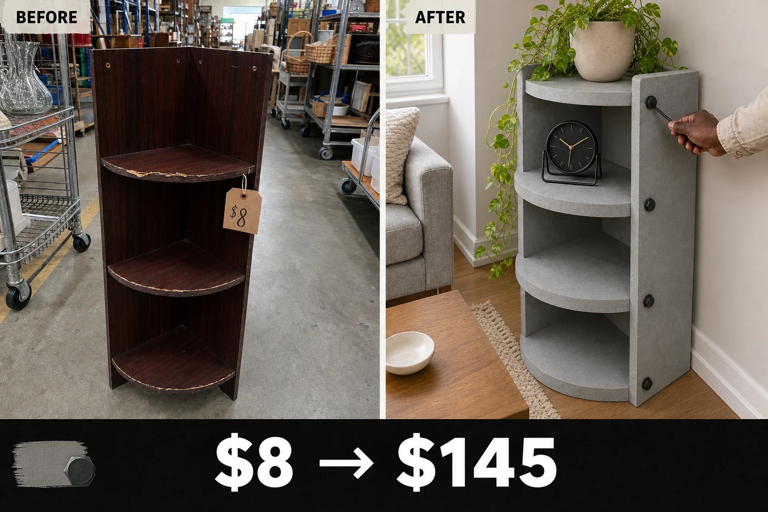 corner shelf brutalist makeover