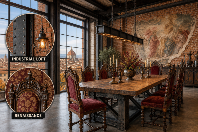 industrial loft renaissance dining room