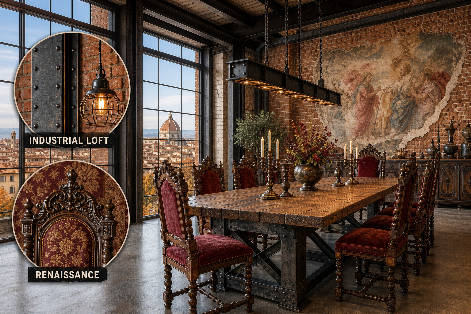 industrial loft renaissance dining room