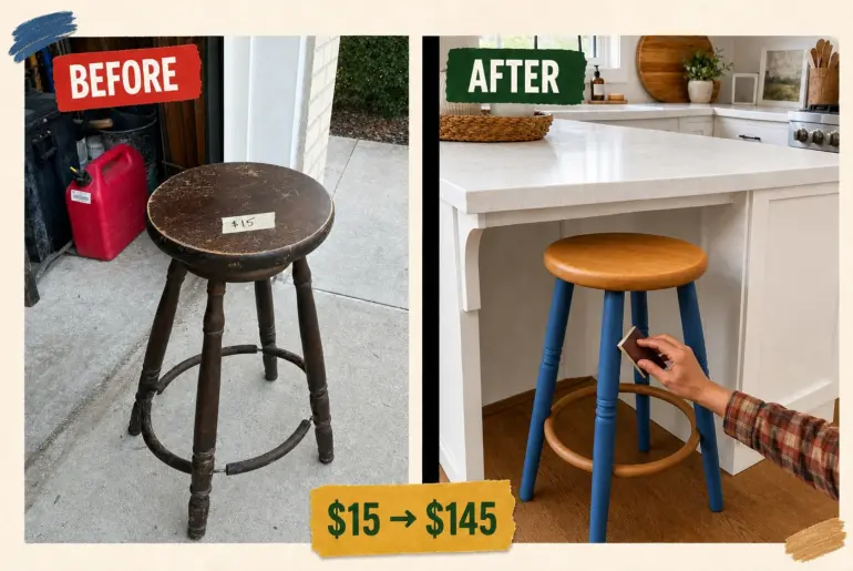 wooden stool milk paint makeover