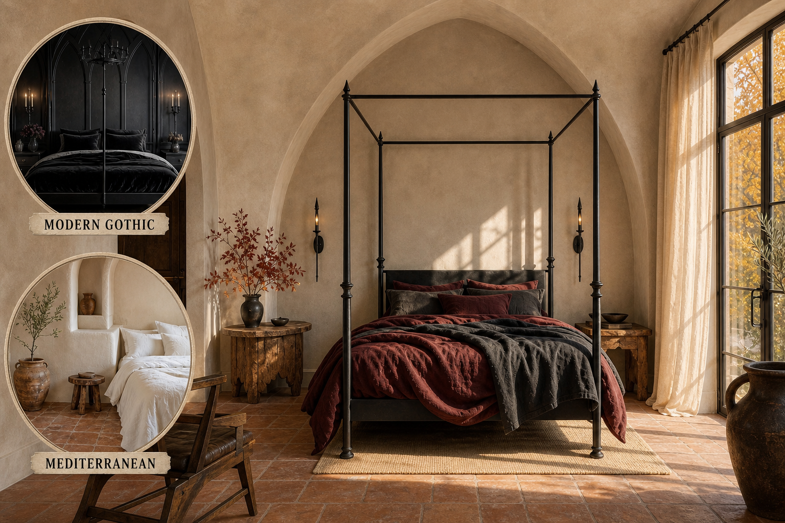 modern gothic mediterranean bedroom