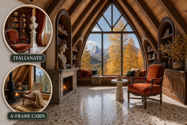 italianate a-frame reading nook