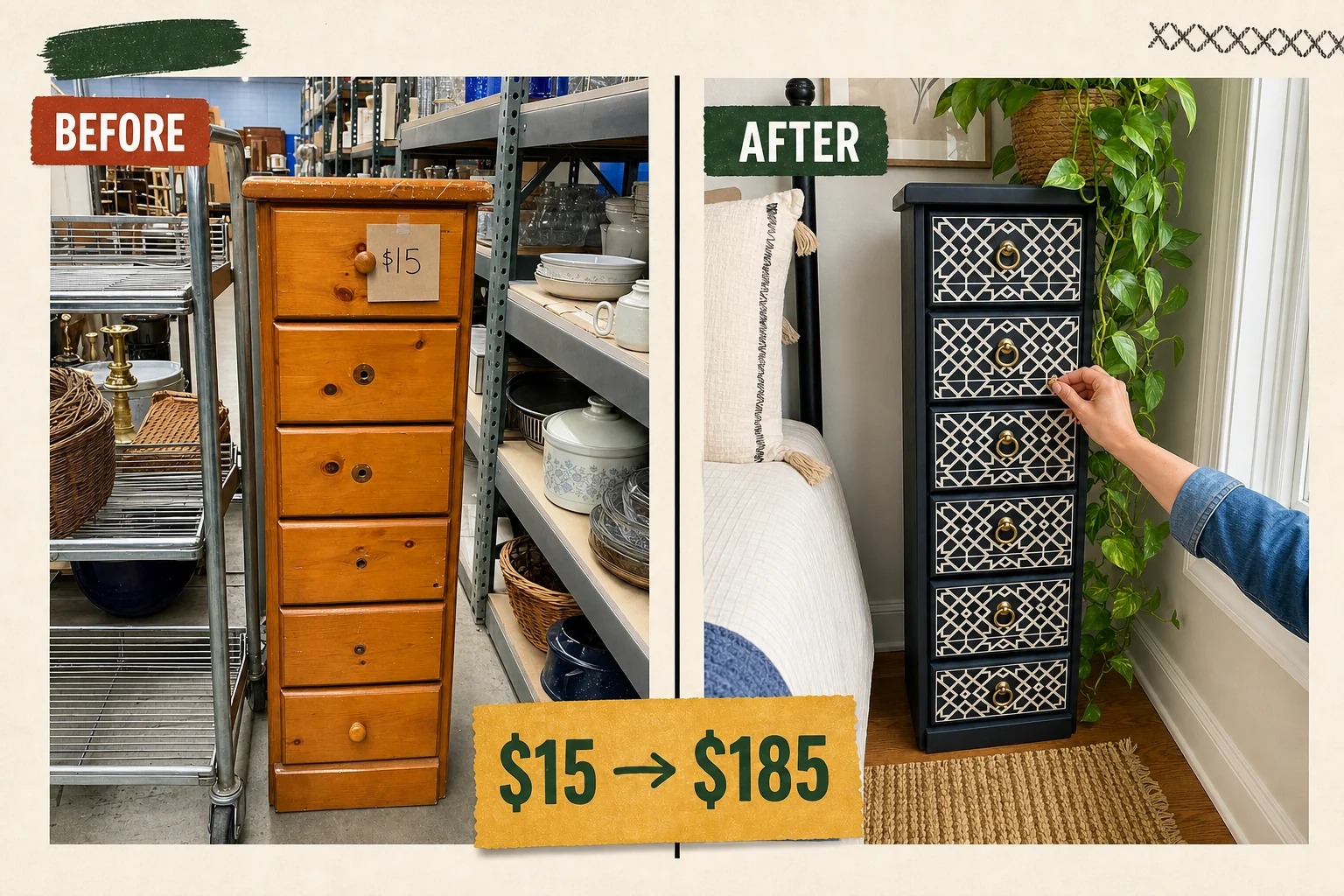 lingerie chest stenciling makeover