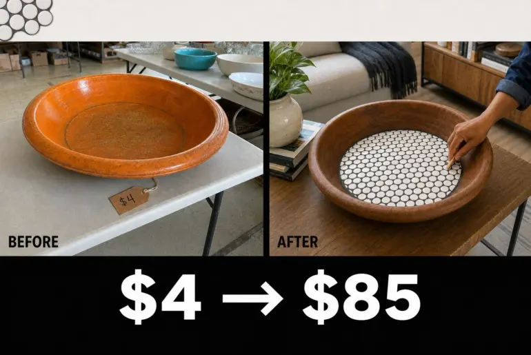 wooden bowl tile inlay makeover