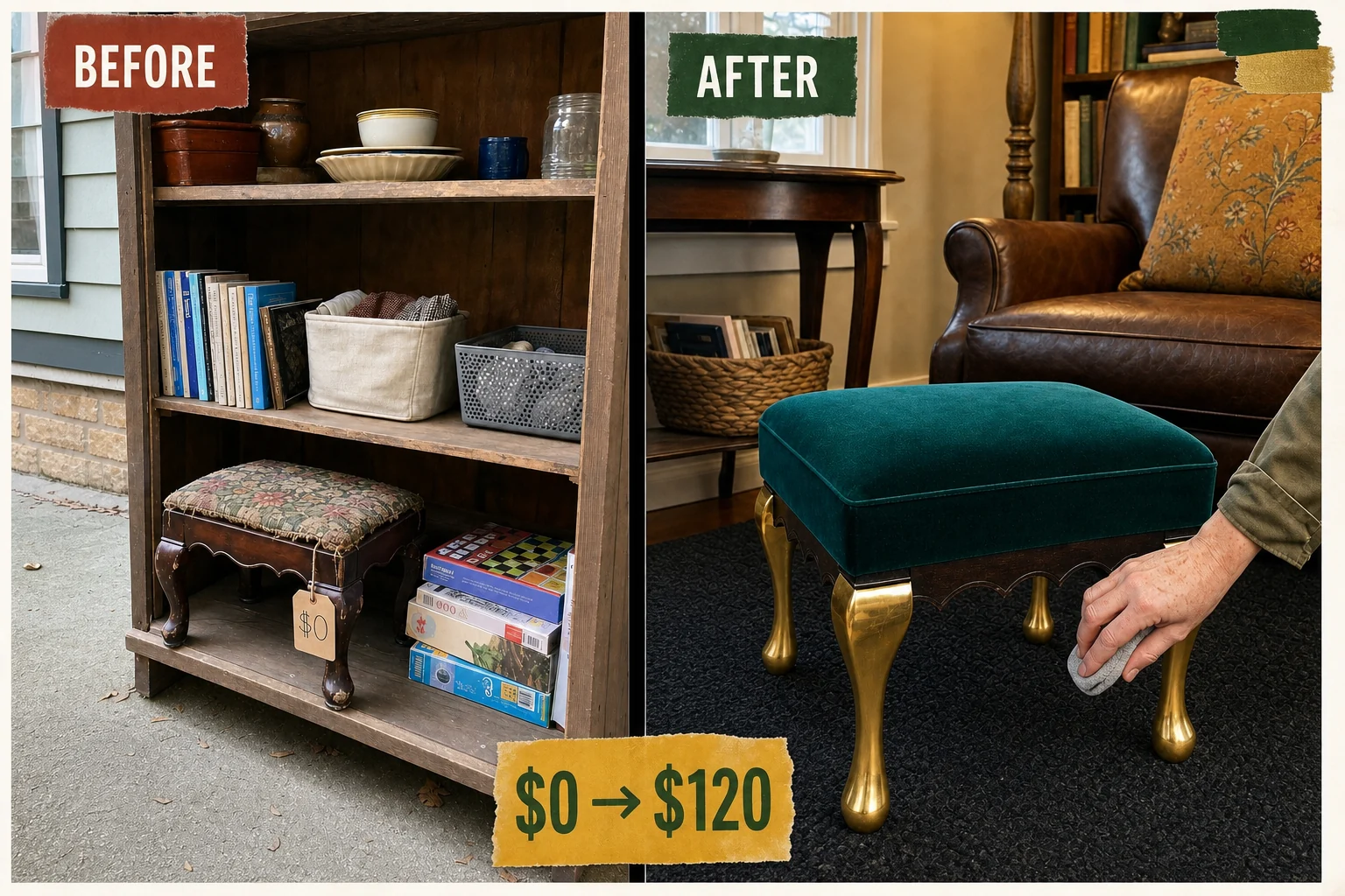 footstool brass finish makeover