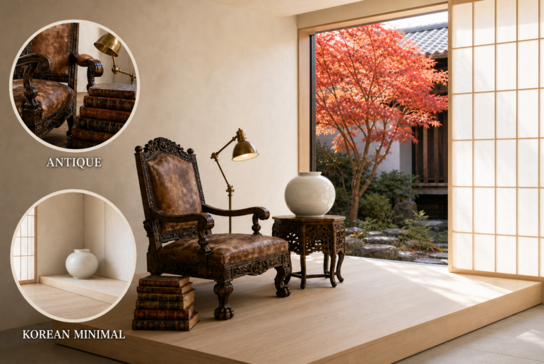 antique korean reading nook