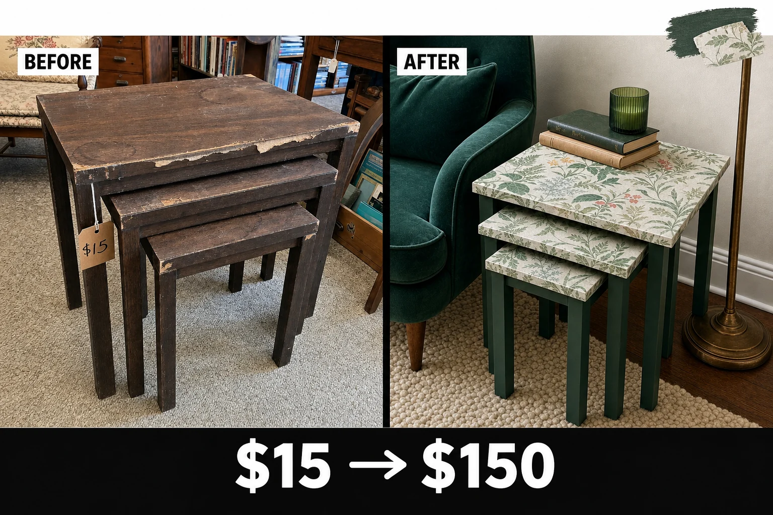 nesting tables decoupage makeover