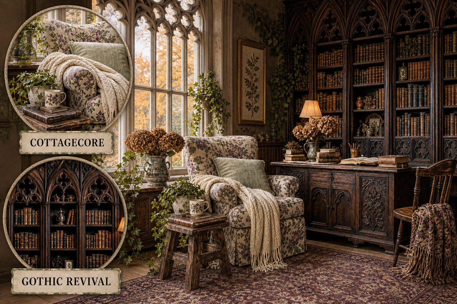 cottagecore gothic revival library