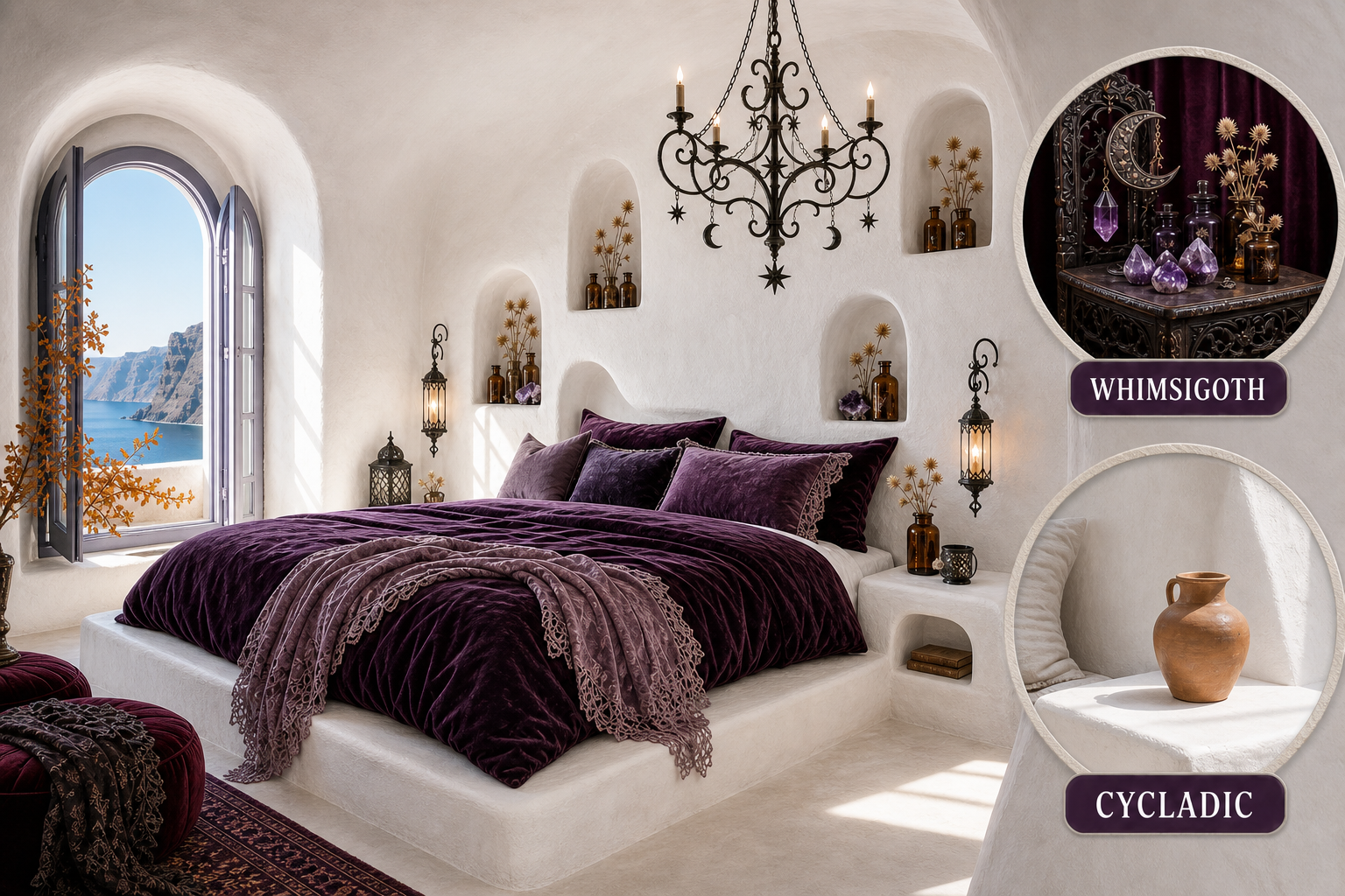 whimsigoth cycladic bedroom
