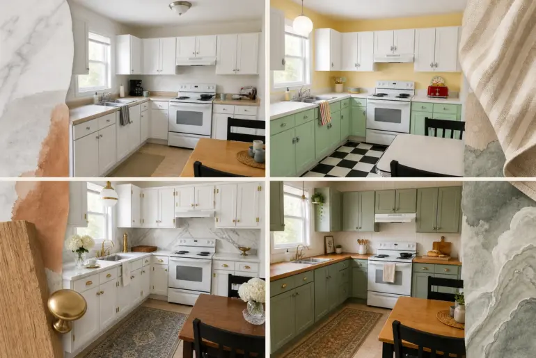 9 small kitchen designs comparing luxury finishes versus budget materials