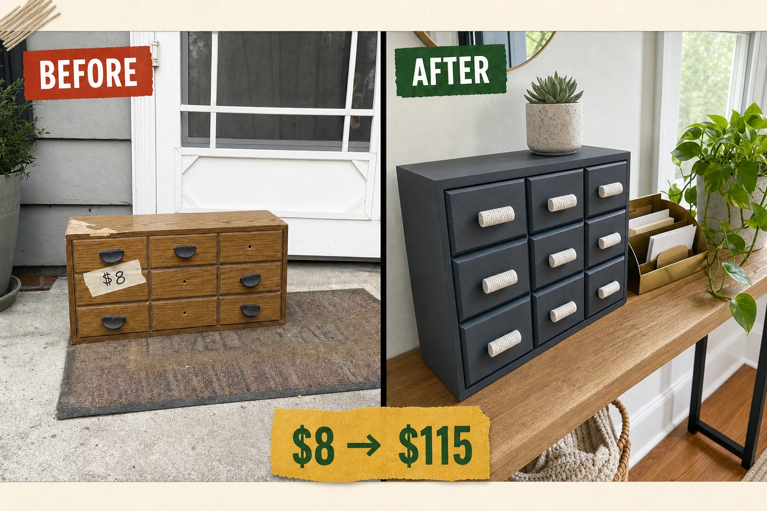 apothecary cabinet cord wrapping makeover