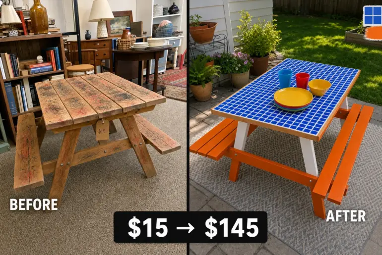 picnic table mosaic makeover