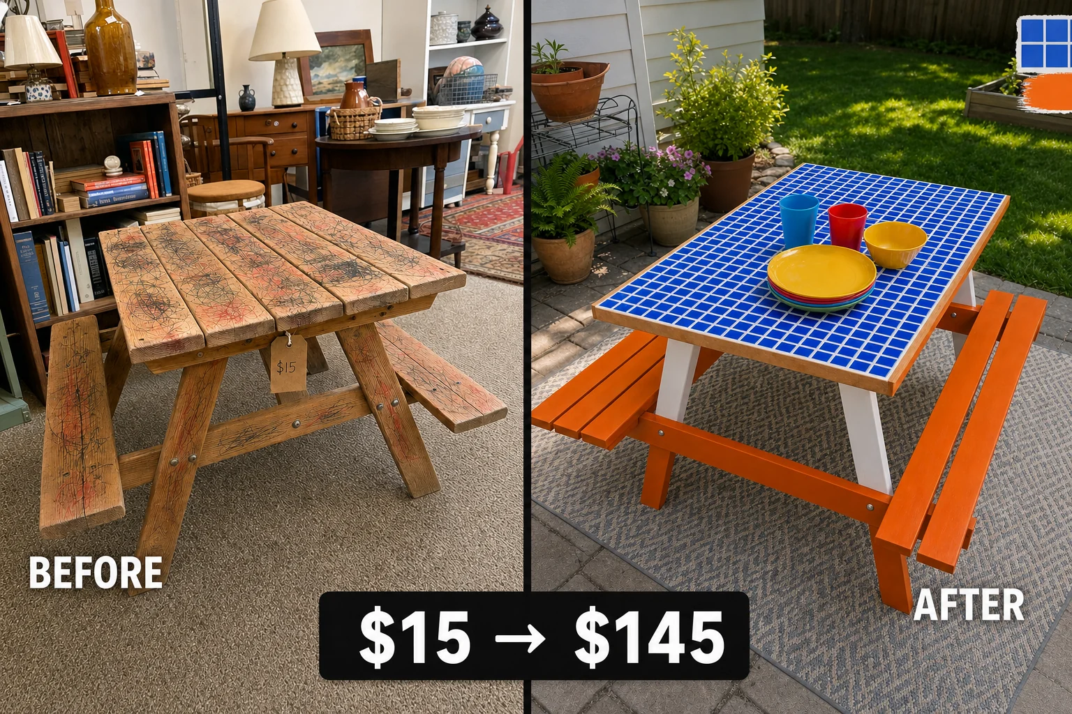 picnic table mosaic makeover