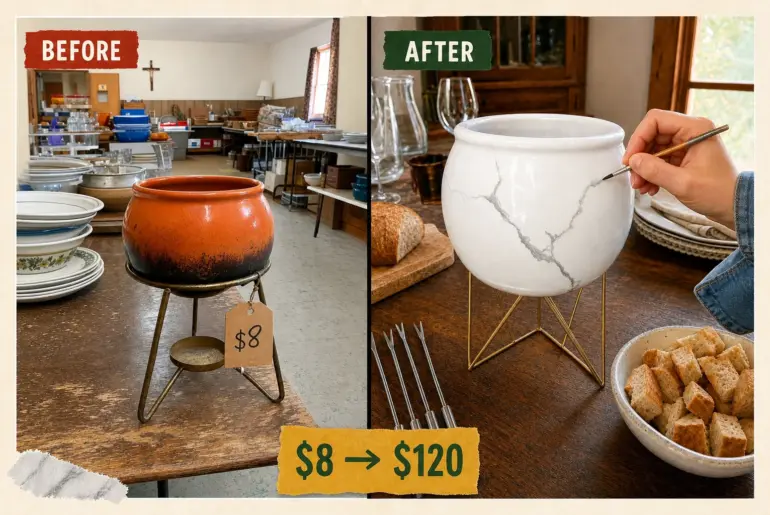fondue pot faux marble flip