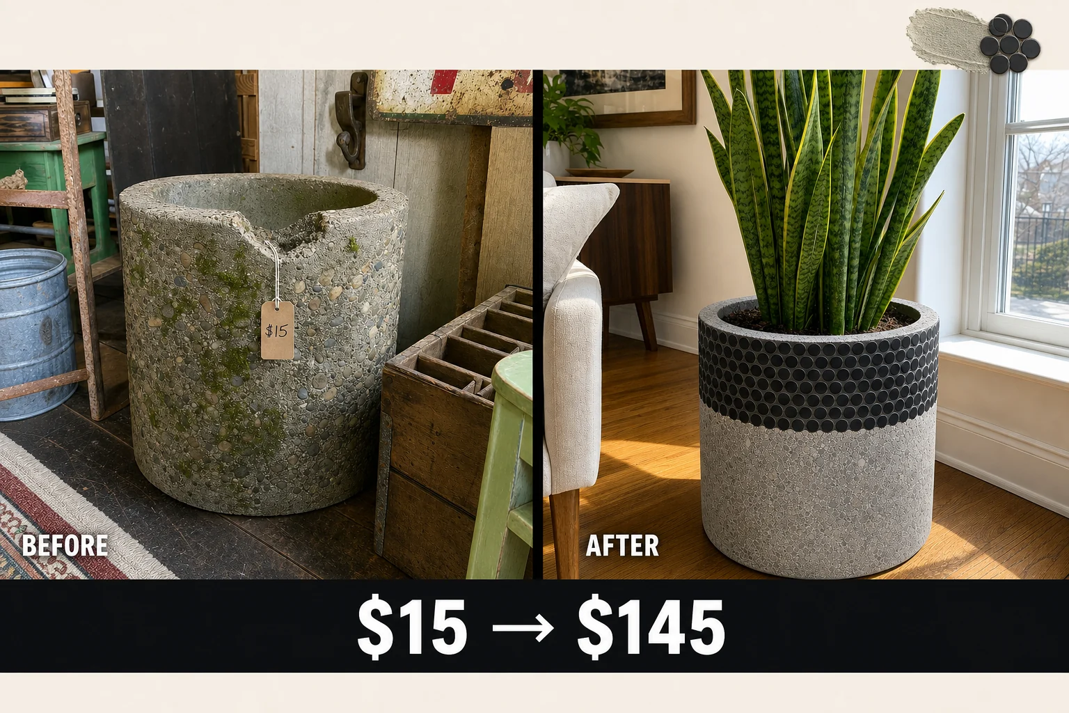 concrete planter mosaic makeover